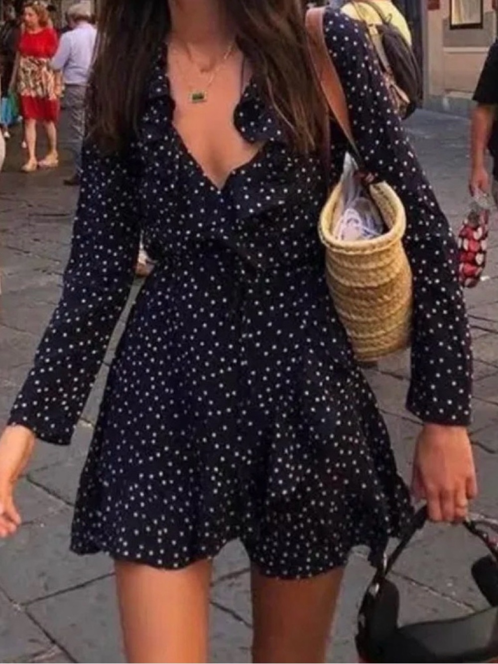 Realisation Par Navy Polka Dot Long-Sleeve Mini Dress